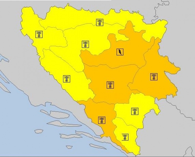Zbog visokih temperatura i grmljavinskog nevremena: Narandžasti meteoalarm u BiH