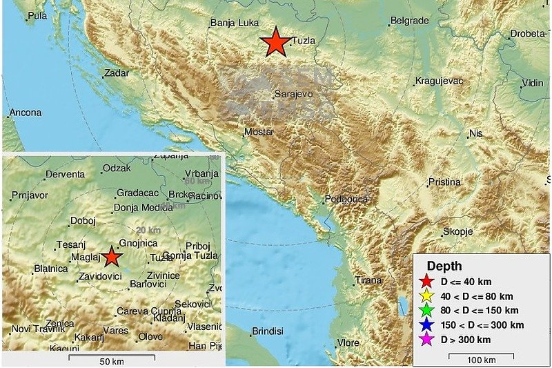 U blizini Tuzle noćas je zabilježen zemljotres jačine 3,6 stepeni prema Richterovoj skali, objavio je Evropski mediteranski seizmoloski centar.