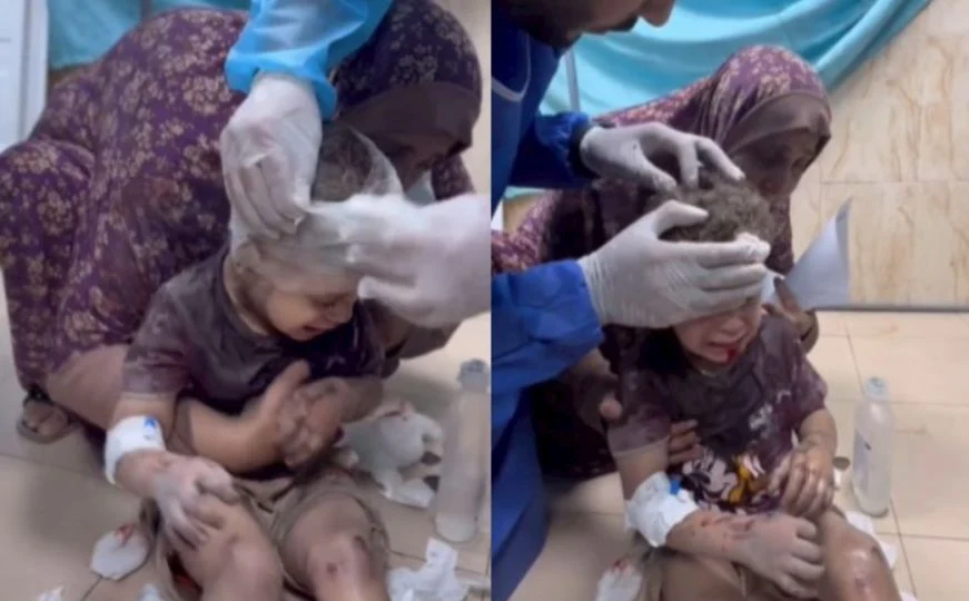 Humanost je umrla: Palestinski dječak trese se od straha dok mu pružaju pomoć na podu bolnice